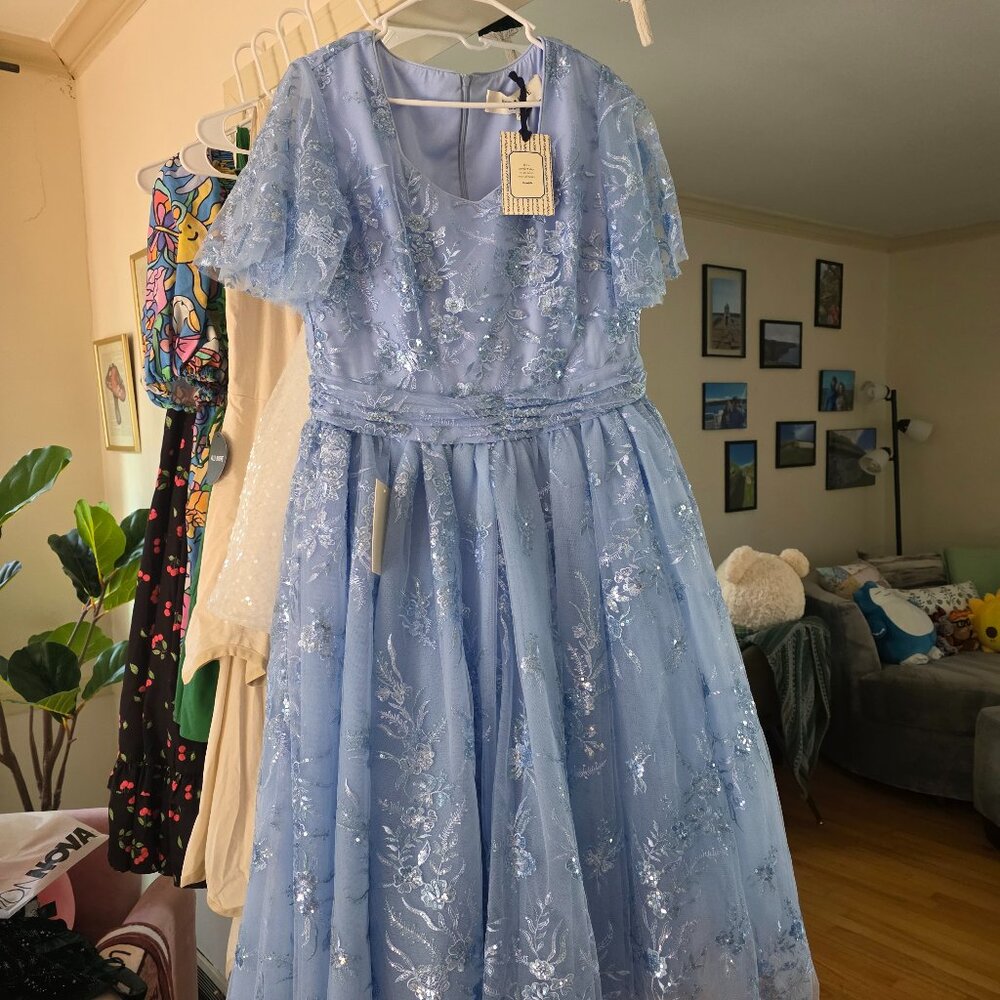 Jessakae Elsa Dress - Blue w/ Sequin Flowers - Picture 2 of 3